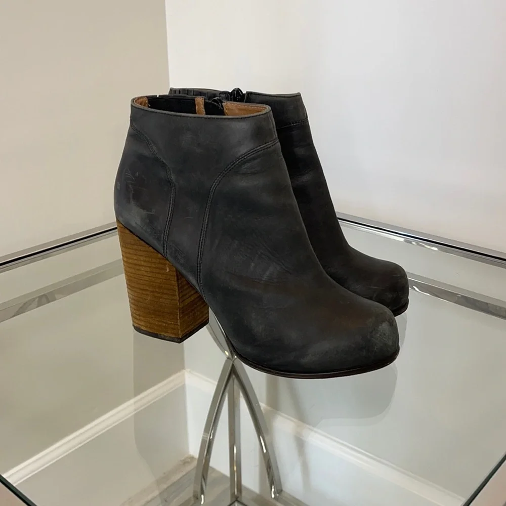 Jeffrey Campbell Black Leather Block Heel Ankle Boots